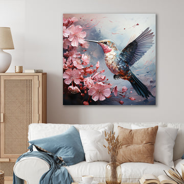 Floral Flight hummingbird - Hummingbird Living Room Wall Art